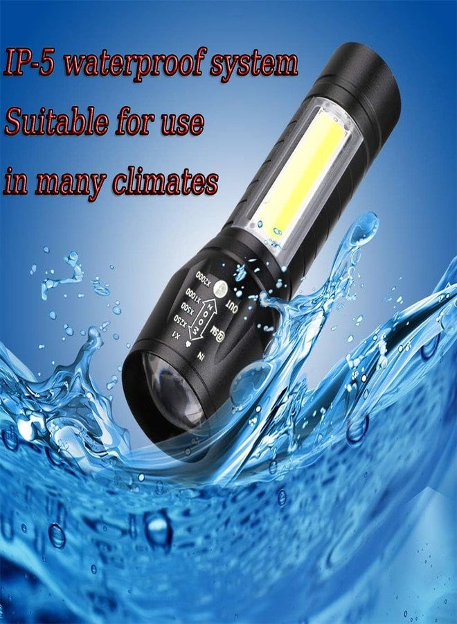 DOTCOM LED Emergency Handheld Flashlight USB Rechargeable Flashlight 3 Modes Adjustable Focus,Portable Waterproof LED Flashlight with COB Side Lights，Best Tactical Torch for Hurricane (1pack) - Image 3